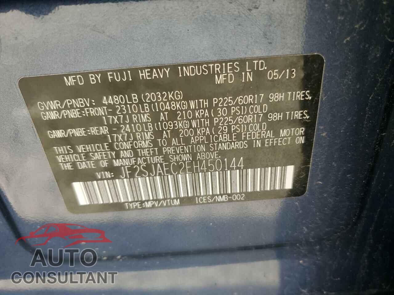 SUBARU FORESTER 2014 - JF2SJAEC2EH450144