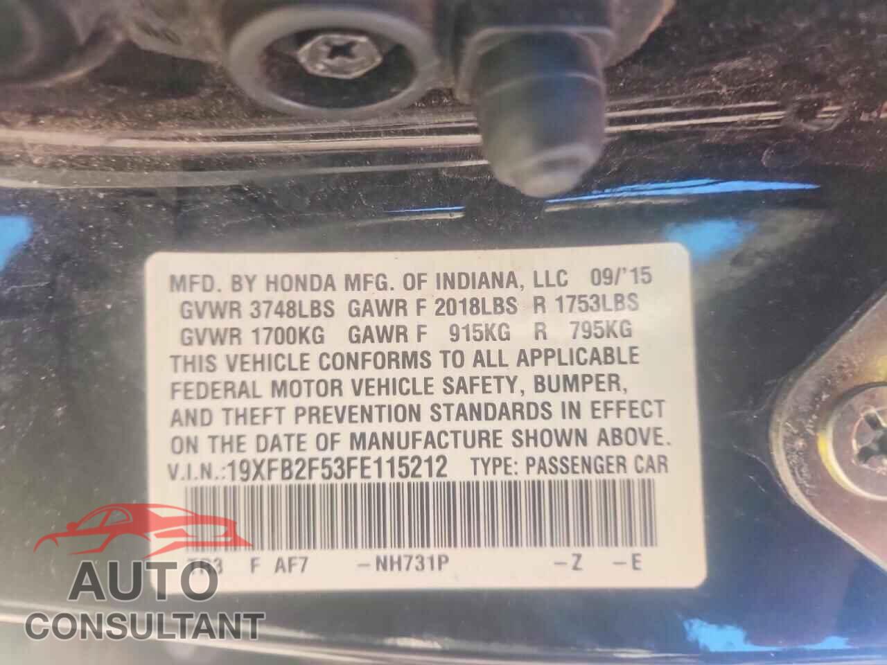 HONDA CIVIC 2015 - 19XFB2F53FE115212