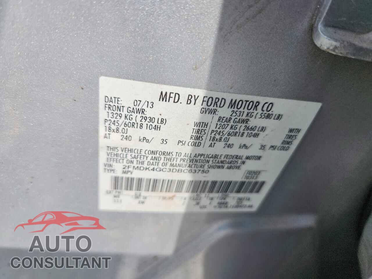 FORD EDGE 2013 - 2FMDK4GC3DBC63750