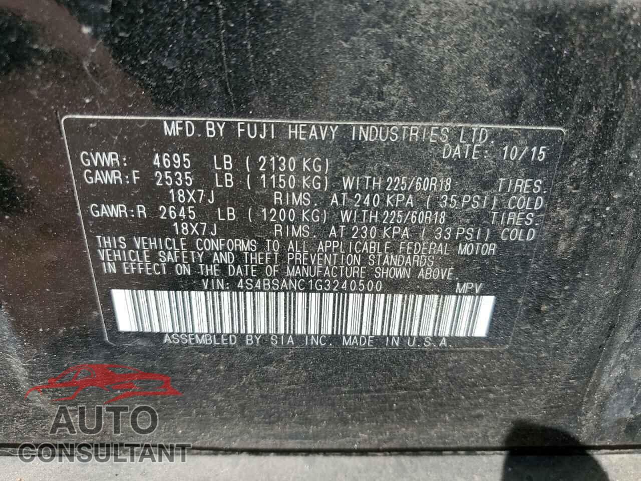 SUBARU OUTBACK 2016 - 4S4BSANC1G3240500