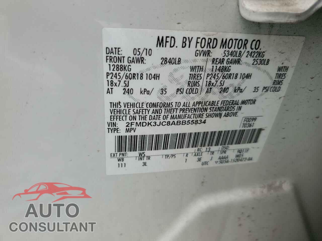 FORD EDGE 2010 - 2FMDK3JC8ABB55834