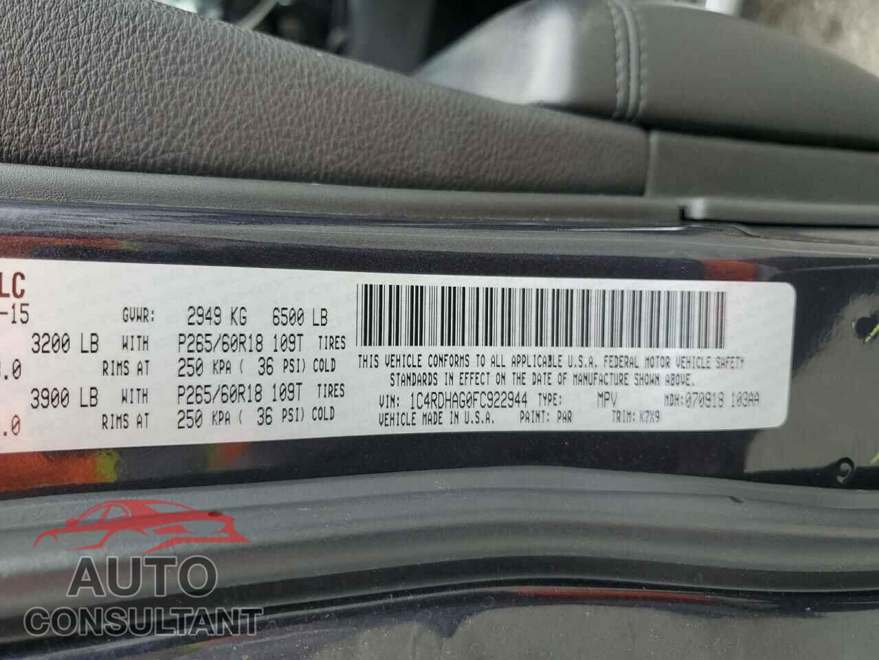 DODGE DURANGO 2015 - 1C4RDHAG0FC922944