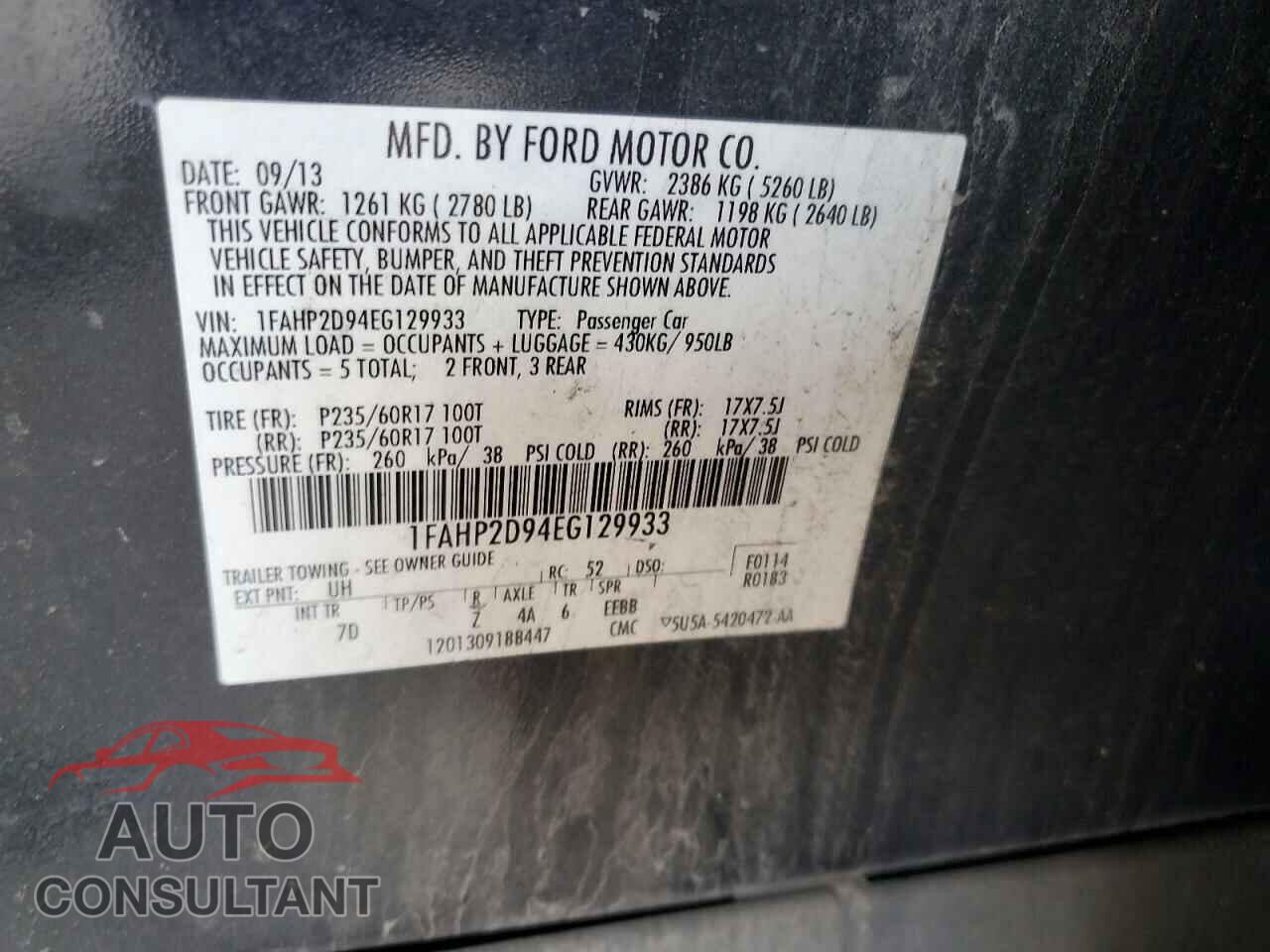 FORD TAURUS 2014 - 1FAHP2D94EG129933