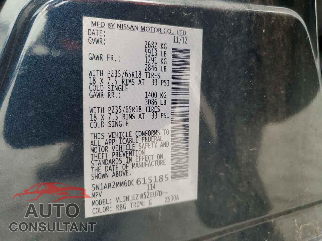 NISSAN PATHFINDER 2013 - 5N1AR2MM6DC615185