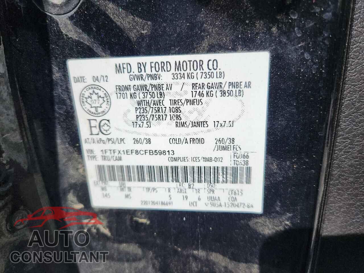 FORD F150 2012 - 1FTFX1EF8CFB59813