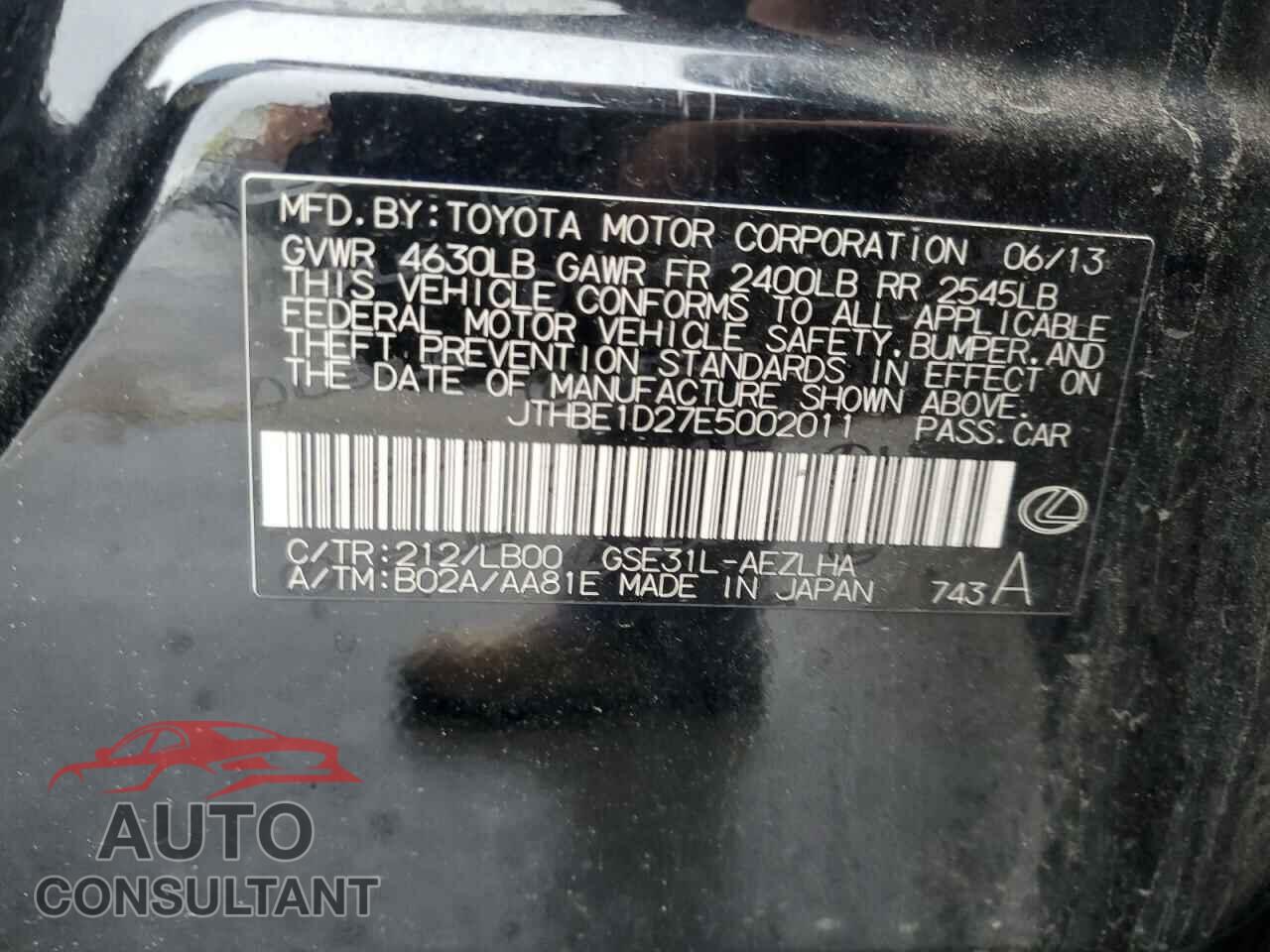 LEXUS IS 2014 - JTHBE1D27E5002011