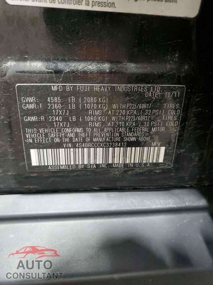 SUBARU OUTBACK 2012 - 4S4BRCCCXC3238412