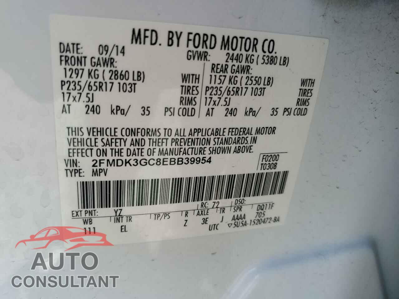 FORD EDGE 2014 - 2FMDK3GC8EBB39954