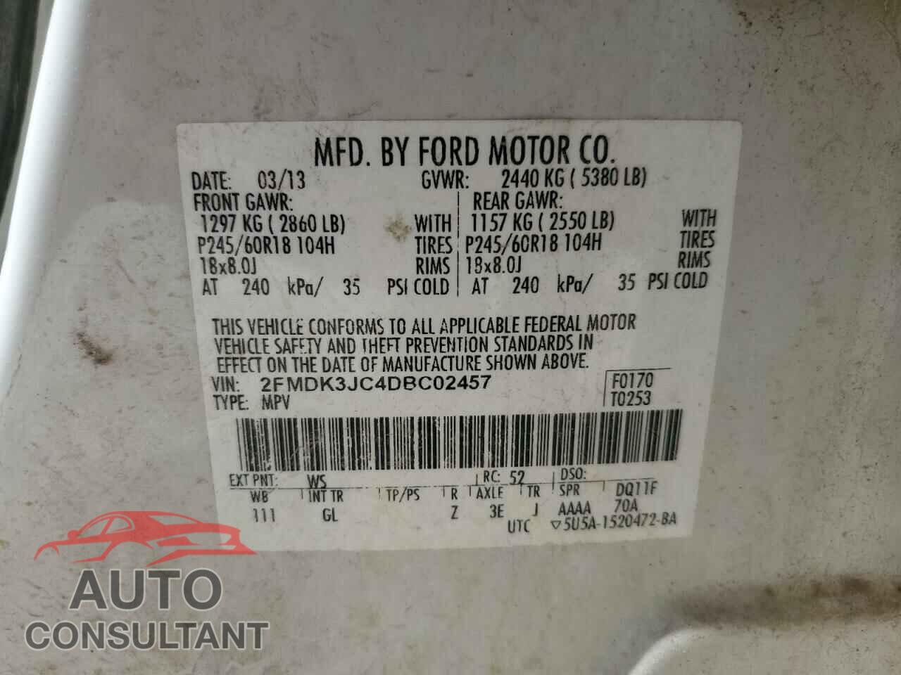 FORD EDGE 2013 - 2FMDK3JC4DBC02457