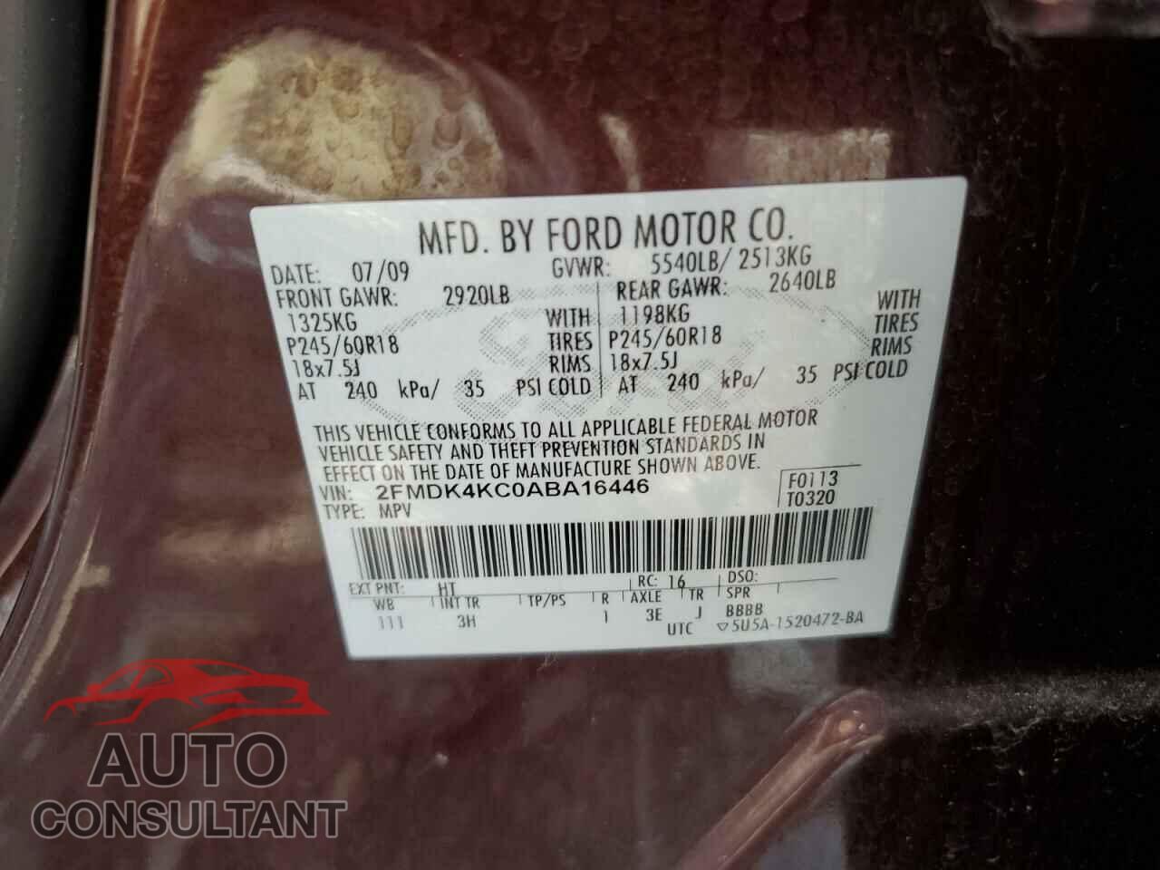 FORD EDGE 2010 - 2FMDK4KC0ABA16446
