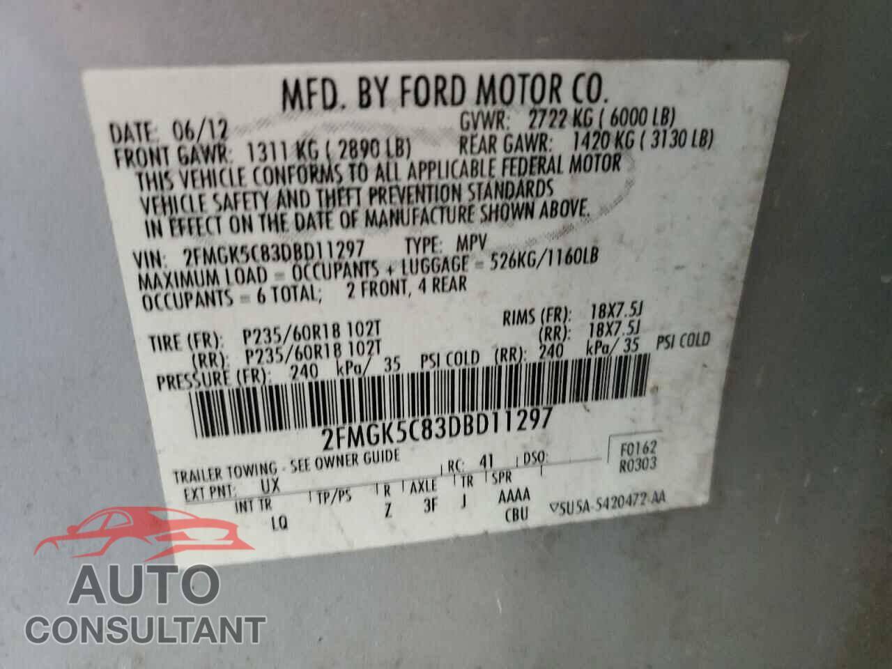 FORD FLEX 2013 - 2FMGK5C83DBD11297