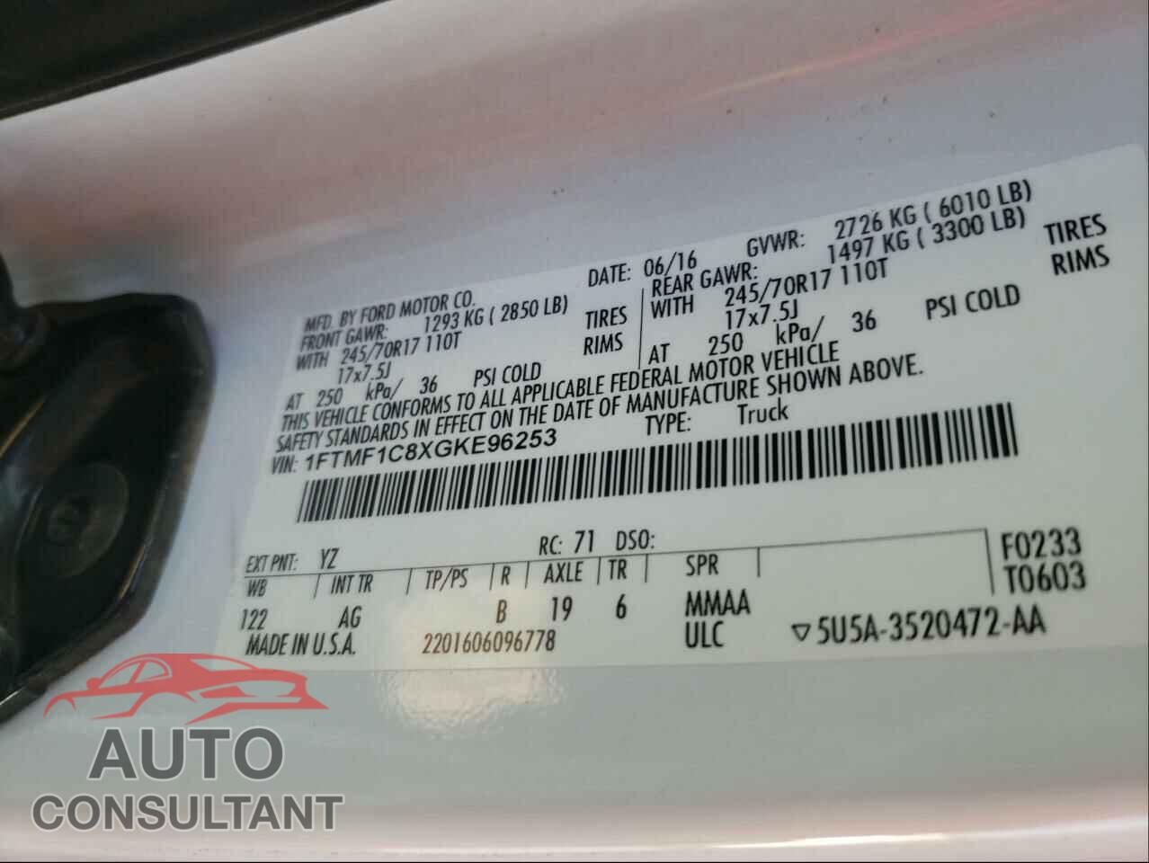 FORD F150 2016 - 1FTMF1C8XGKE96253