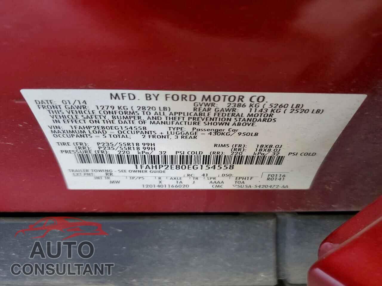 FORD TAURUS 2014 - 1FAHP2E80EG154558