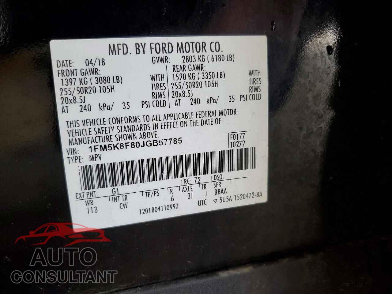 FORD EXPLORER 2018 - 1FM5K8F80JGB57785