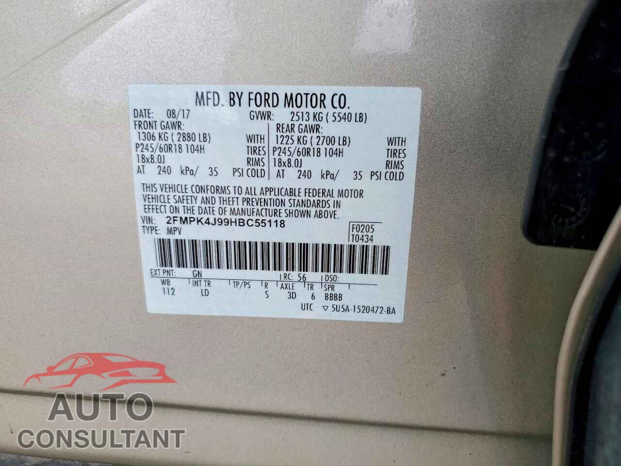 FORD EDGE 2017 - 2FMPK4J99HBC55118