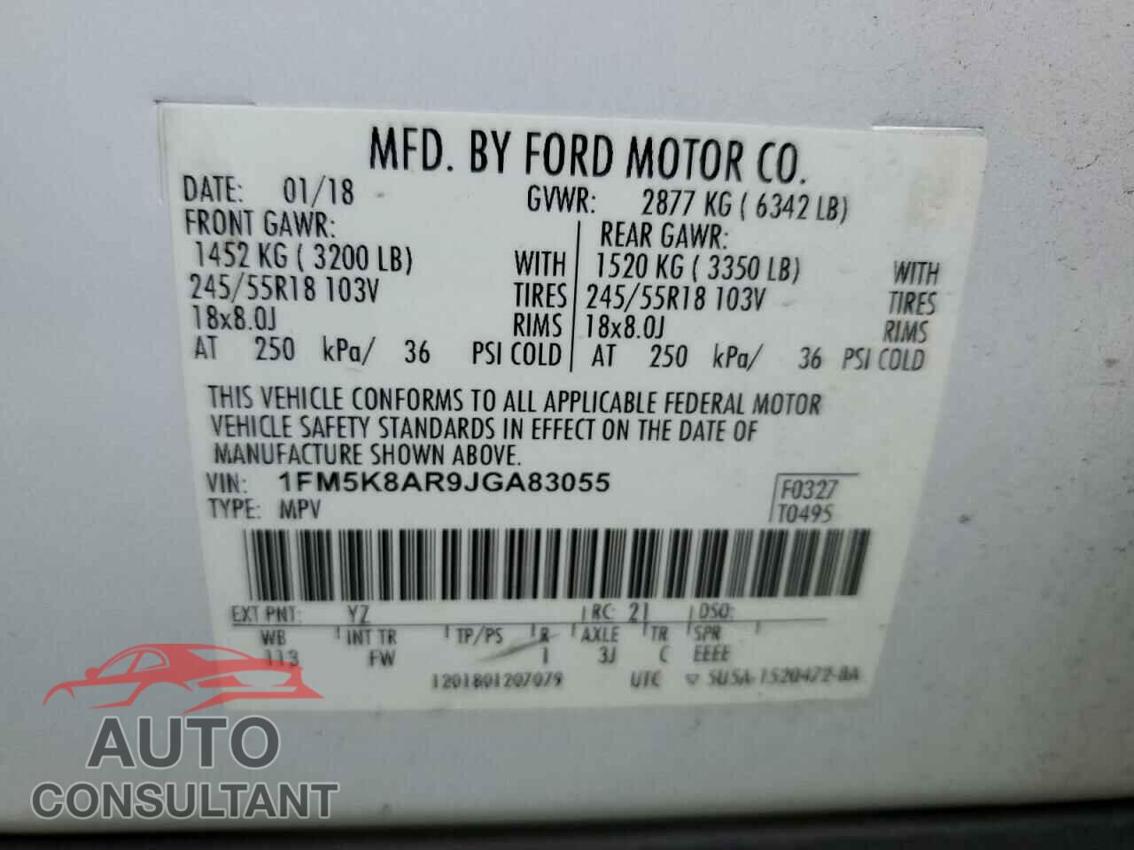 FORD EXPLORER 2018 - 1FM5K8AR9JGA83055