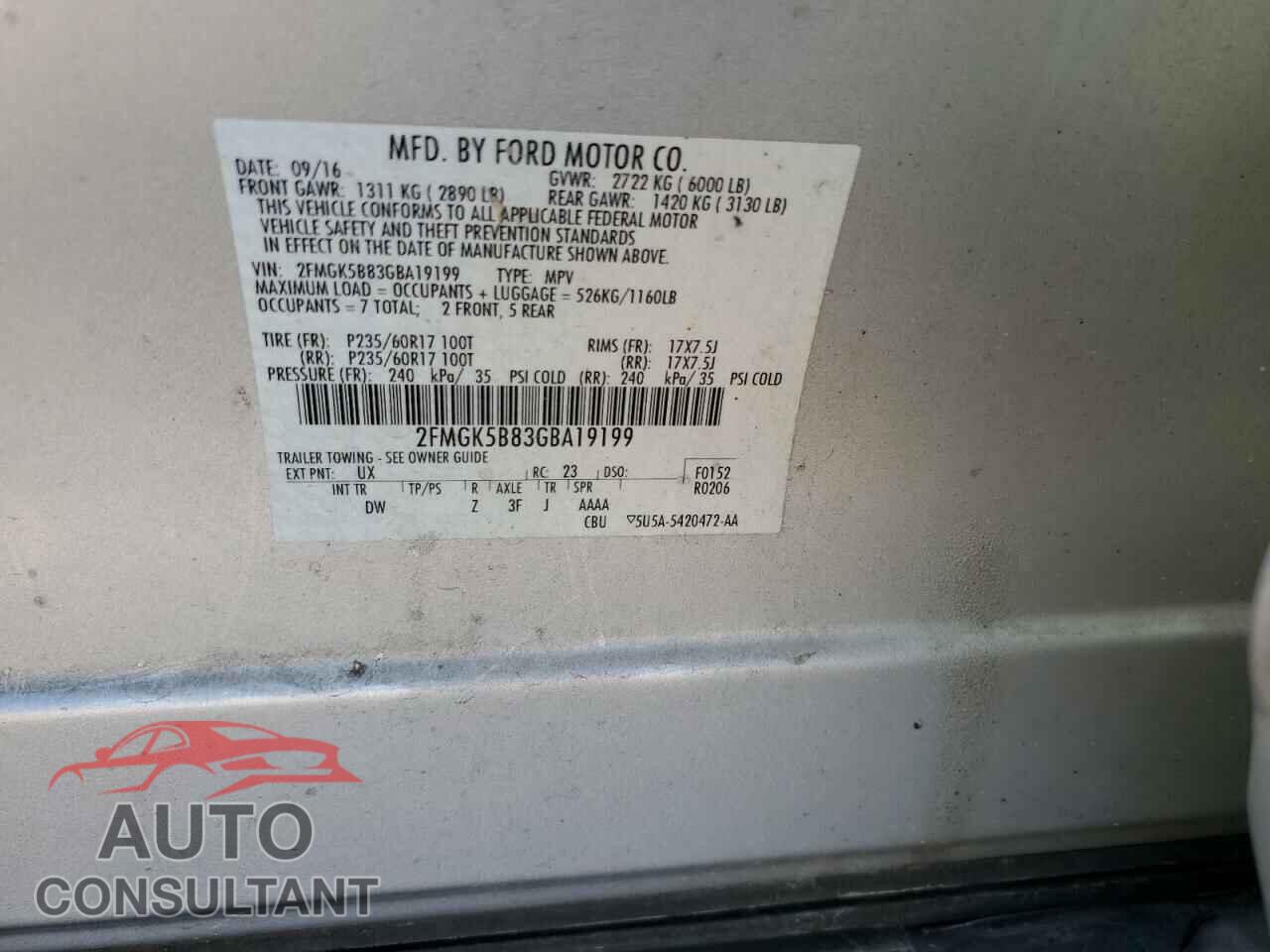 FORD FLEX 2016 - 2FMGK5B83GBA19199