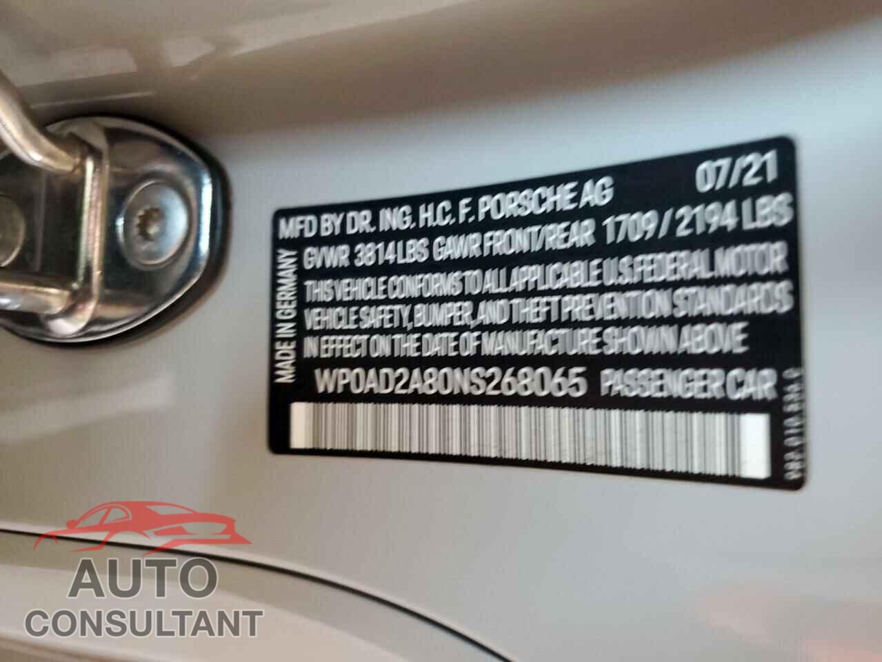 PORSCHE CAYMAN 2022 - WP0AD2A80NS268065