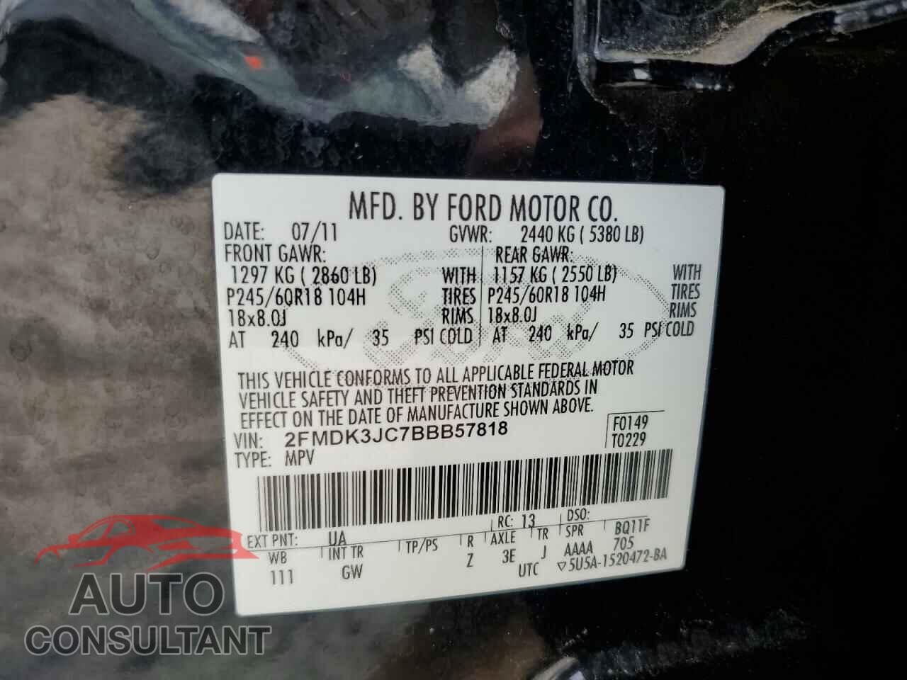 FORD EDGE 2011 - 2FMDK3JC7BBB57818