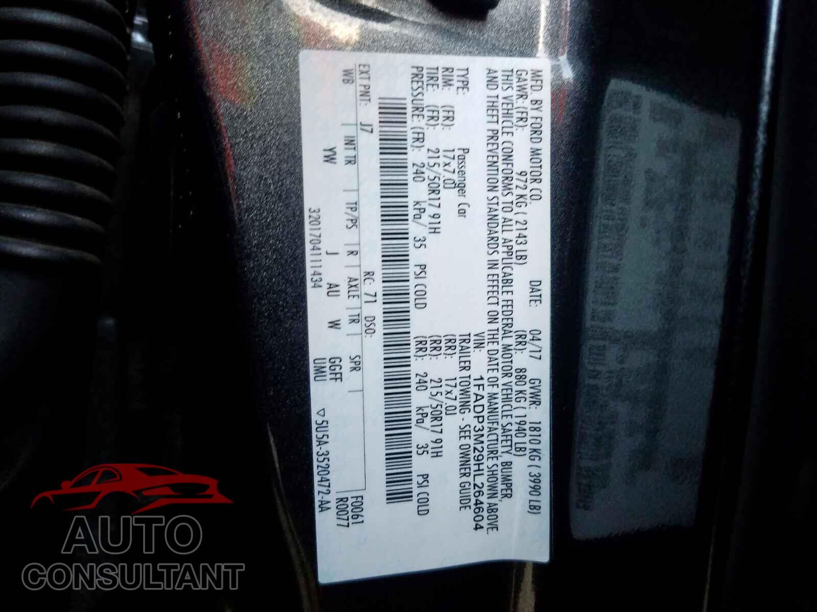 FORD FOCUS 2017 - 1FADP3M29HL264604