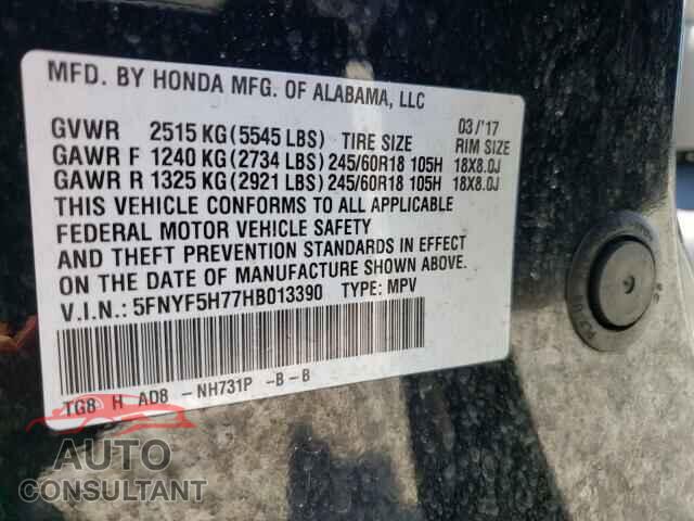 HONDA PILOT 2017 - 5FNYF5H77HB013390
