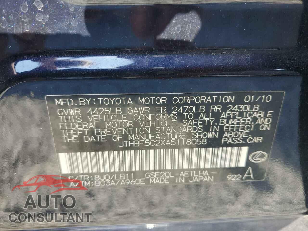 LEXUS IS 2010 - JTHBF5C2XA5118058