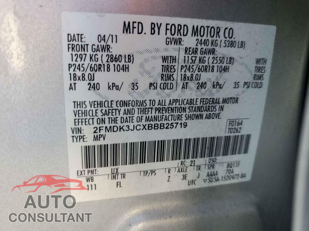 FORD EDGE 2011 - 2FMDK3JCXBBB25719