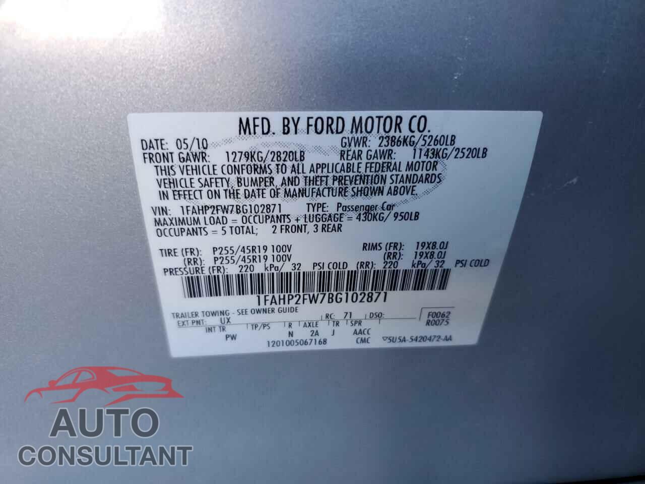 FORD TAURUS 2011 - 1FAHP2FW7BG102871