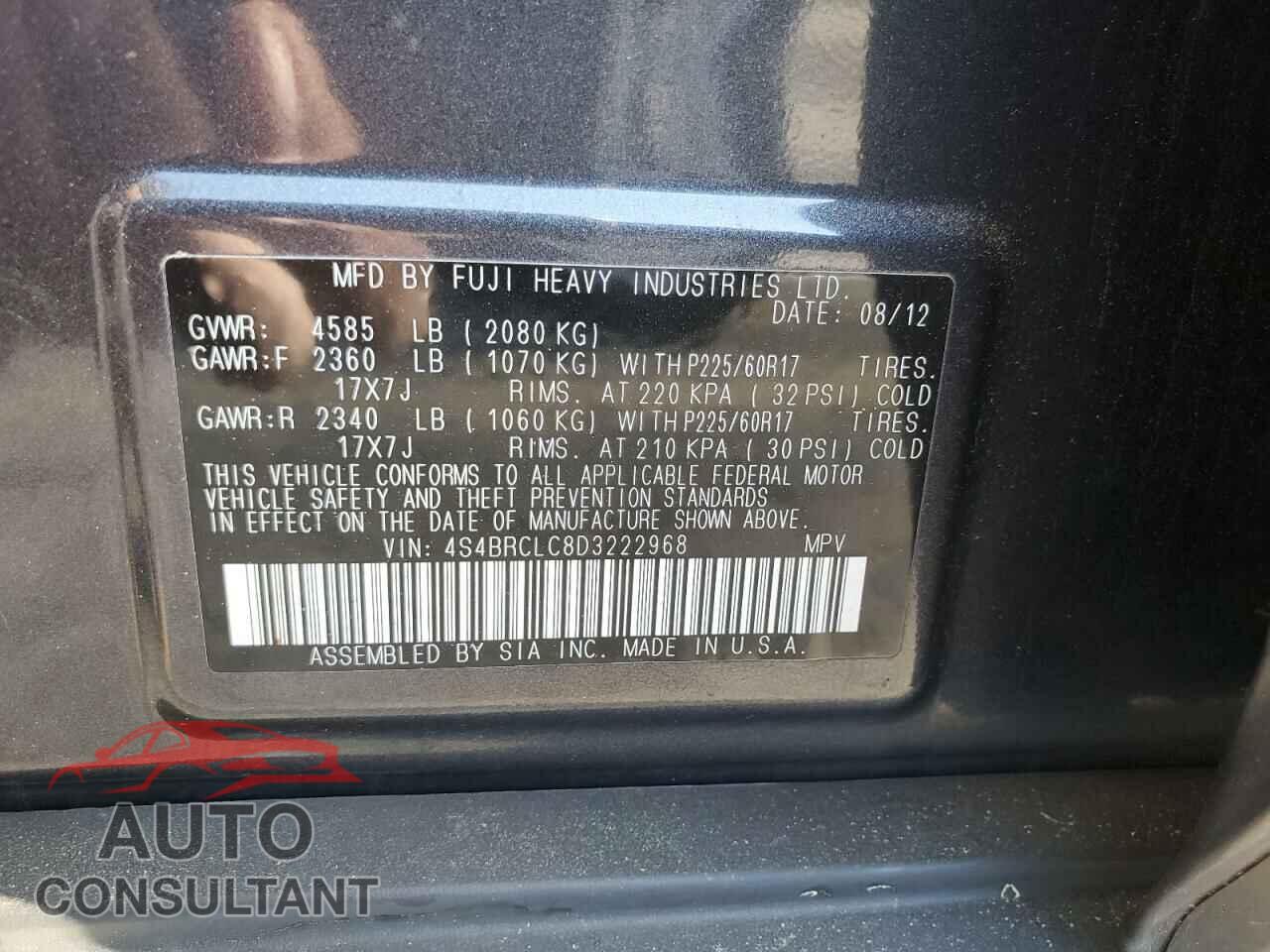 SUBARU OUTBACK 2013 - 4S4BRCLC8D3222968