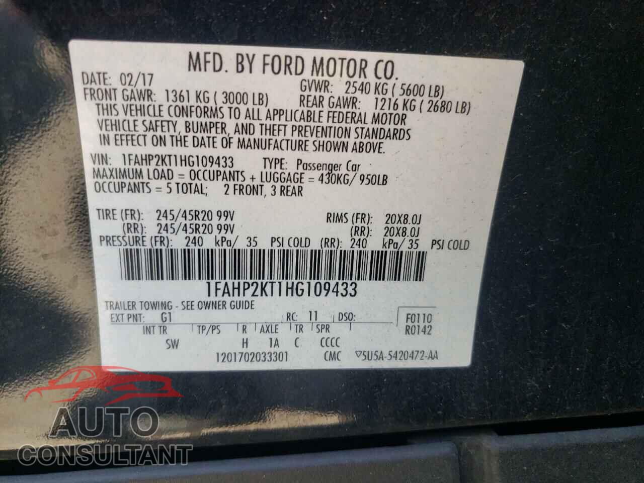 FORD TAURUS 2017 - 1FAHP2KT1HG109433
