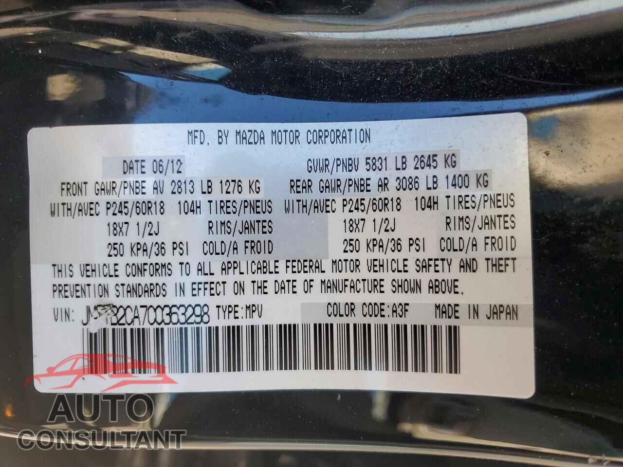 MAZDA CX-9 2012 - JM3TB2CA7C0363298