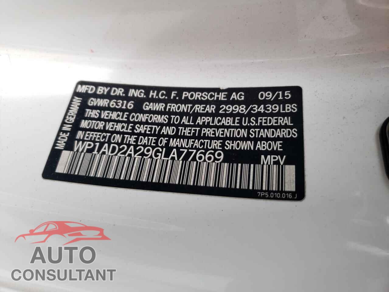 PORSCHE CAYENNE 2016 - WP1AD2A29GLA77669