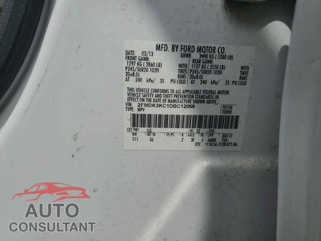 FORD EDGE 2013 - 2FMDK3KC1DBC12068
