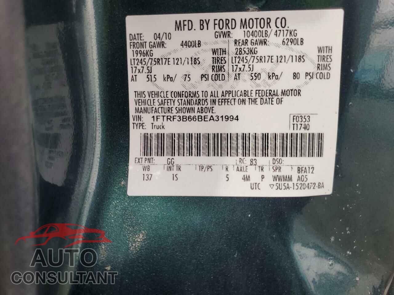 FORD F350 2011 - 1FTRF3B66BEA31994