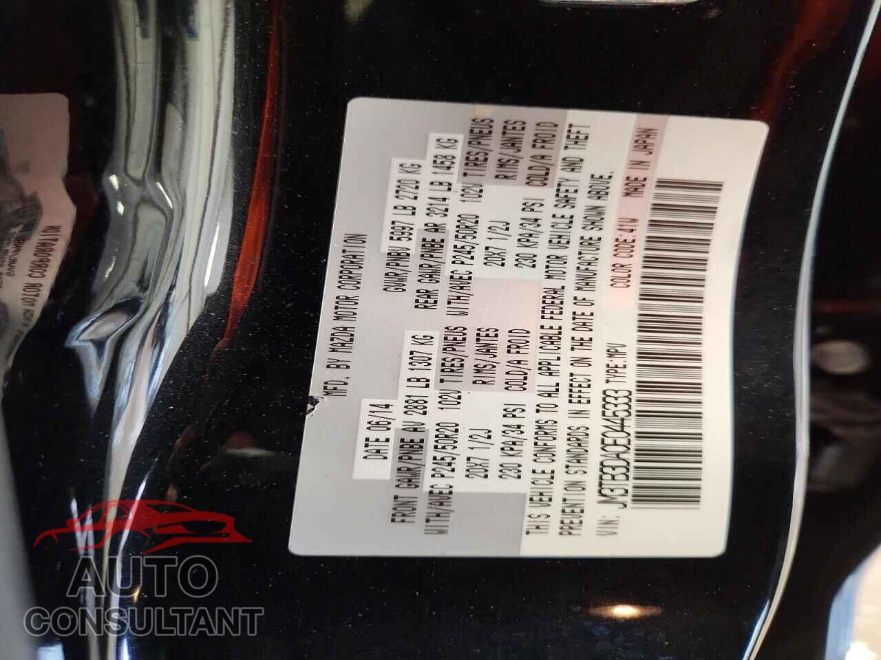 MAZDA CX-9 2014 - JM3TB3DA0E0445333