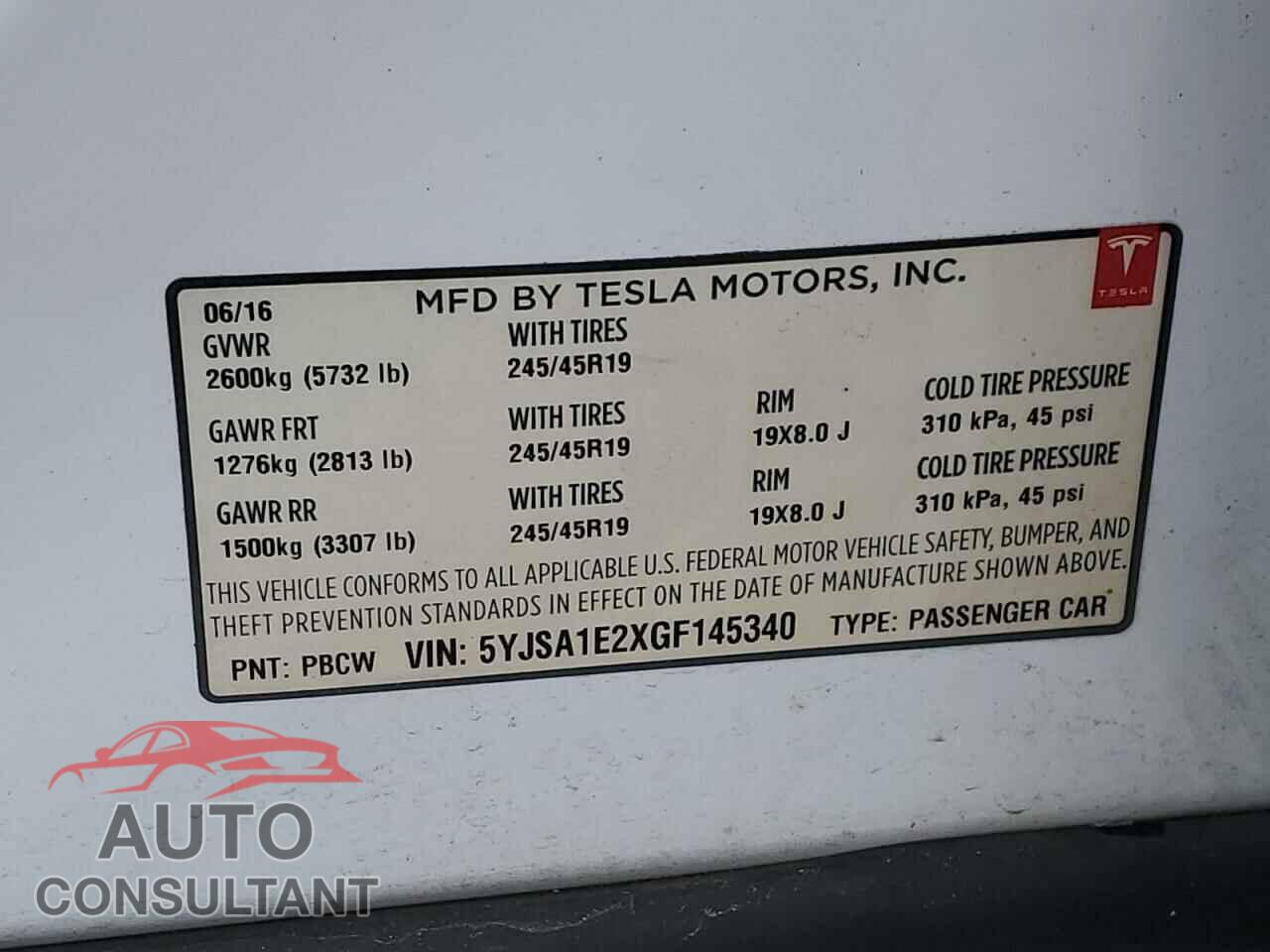 TESLA MODEL S 2016 - 5YJSA1E2XGF145340