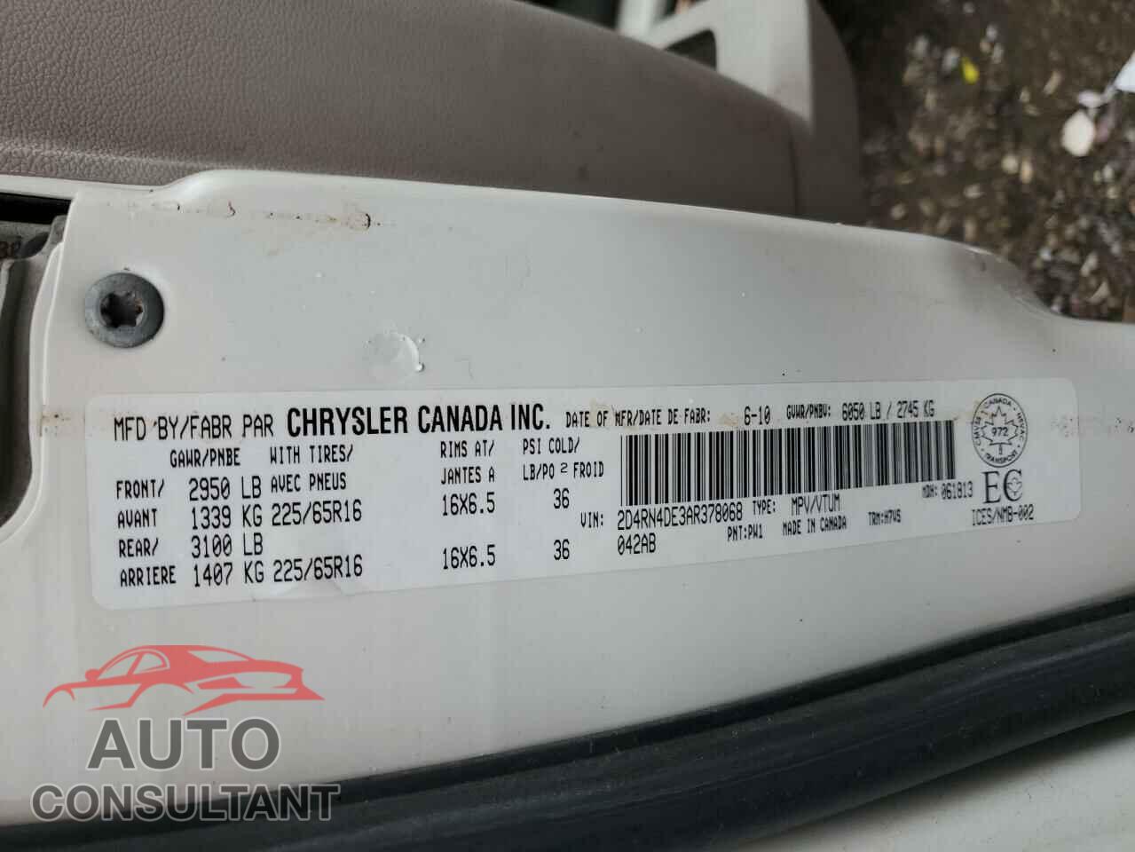 DODGE CARAVAN 2010 - 2D4RN4DE3AR378068