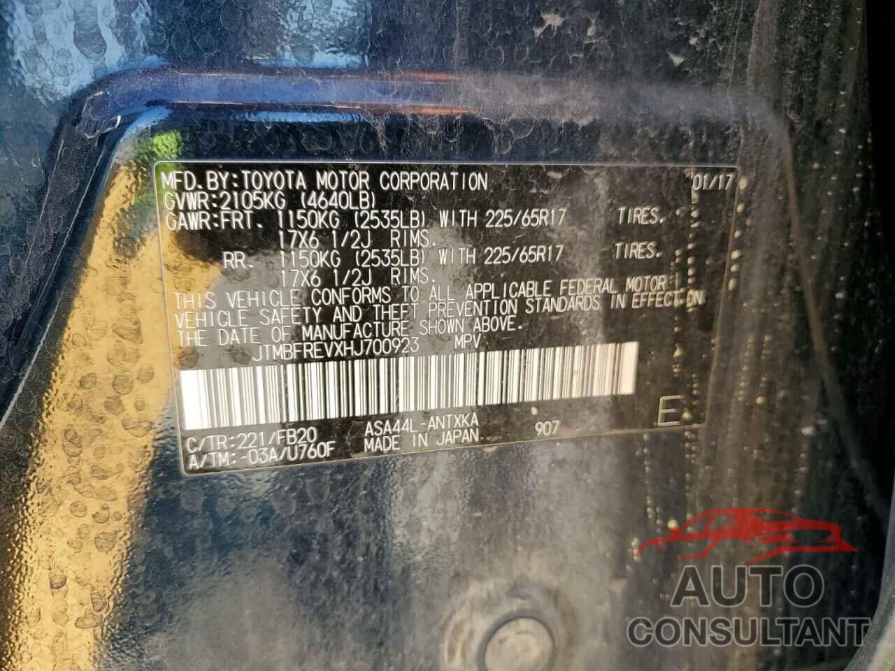 TOYOTA RAV4 2017 - JTMBFREVXHJ700923