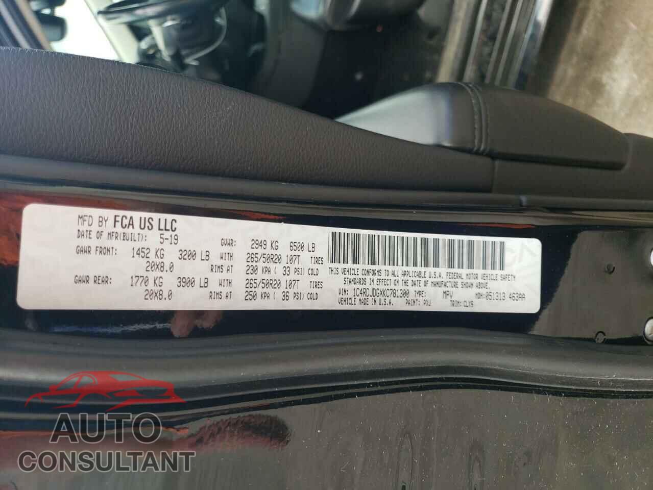 DODGE DURANGO 2019 - 1C4RDJDGXKC781300
