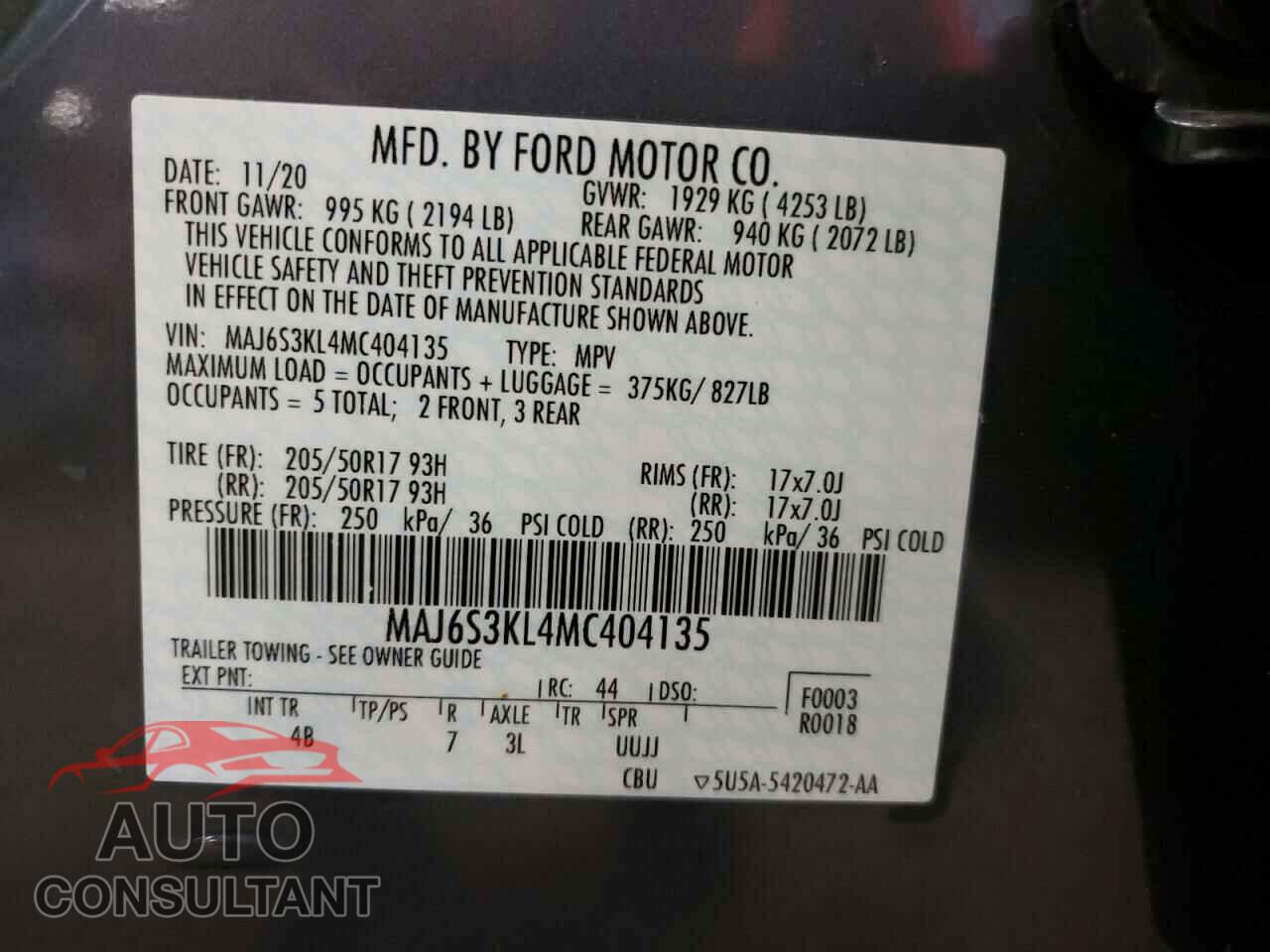 FORD ECOSPORT 2021 - MAJ6S3KL4MC404135