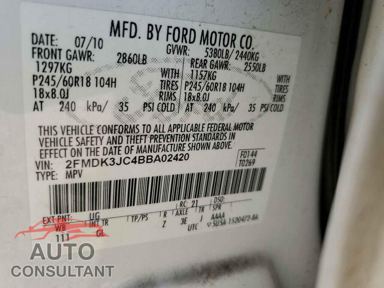 FORD EDGE 2011 - 2FMDK3JC4BBA02420