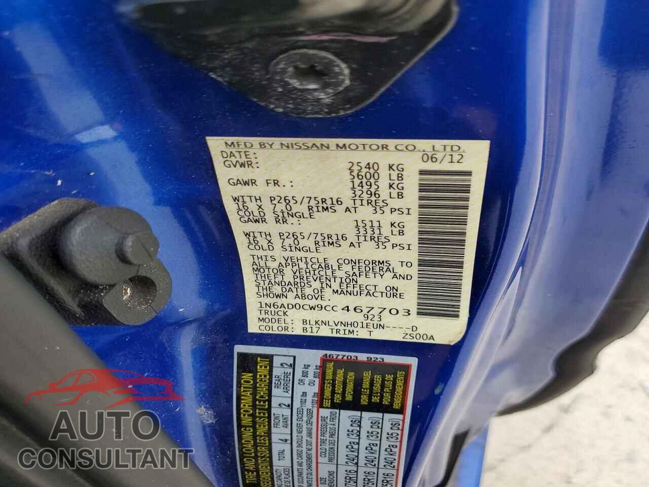 NISSAN FRONTIER 2012 - 1N6AD0CW9CC467703