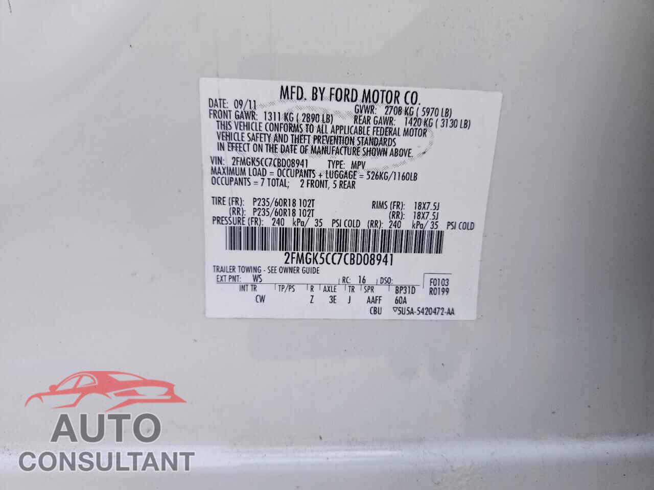 FORD FLEX 2012 - 2FMGK5CC7CBD08941