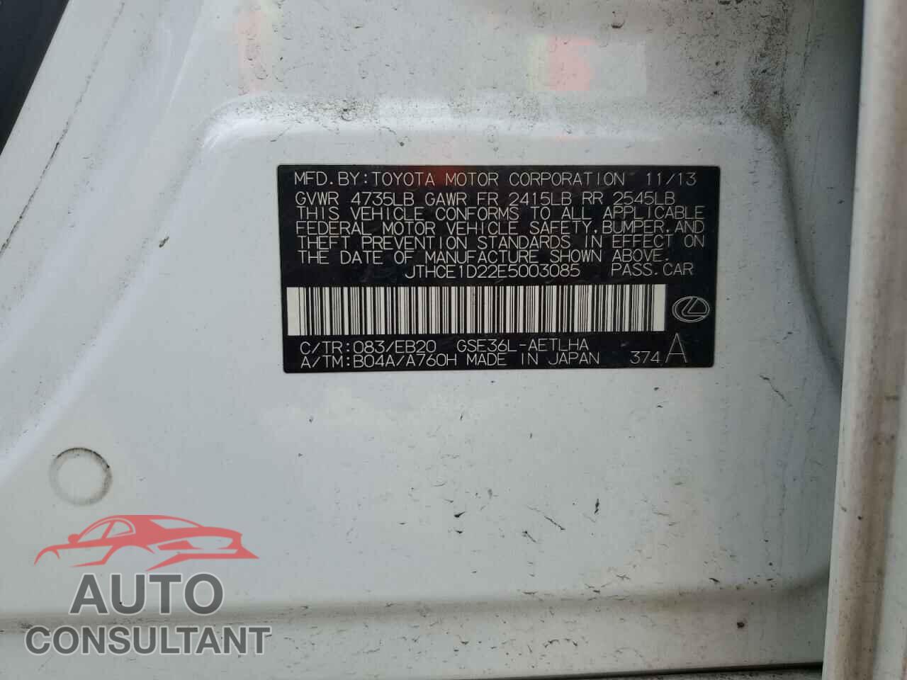 LEXUS IS 2014 - JTHCE1D22E5003085