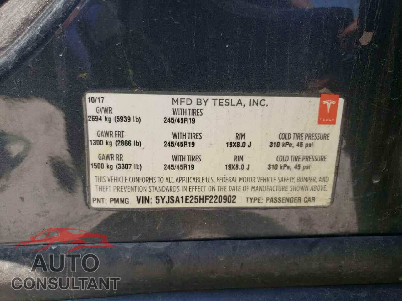 TESLA MODEL S 2017 - 5YJSA1E25HF220902