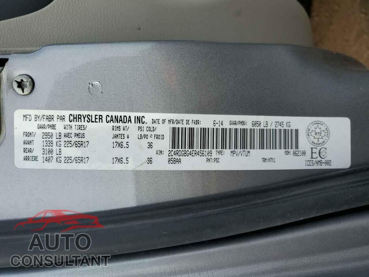 DODGE CARAVAN 2014 - 2C4RDGBG4ER456109
