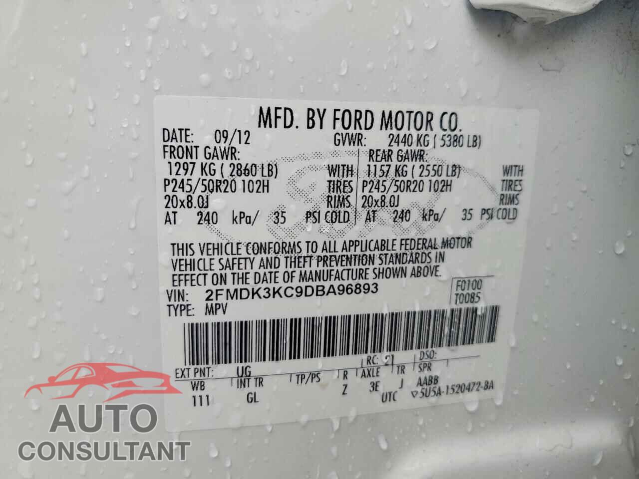 FORD EDGE 2013 - 2FMDK3KC9DBA96893