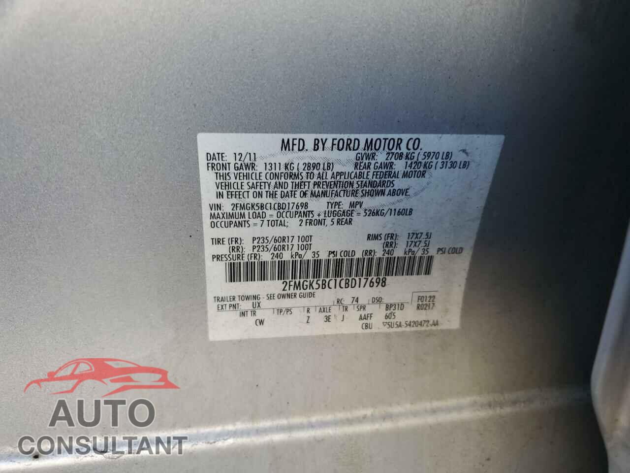 FORD FLEX 2012 - 2FMGK5BC1CBD17698