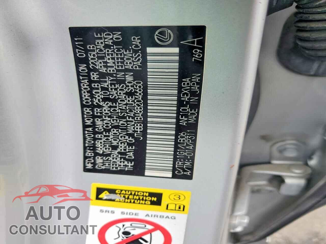 LEXUS HS 2011 - JTHBB1BA8B2046650