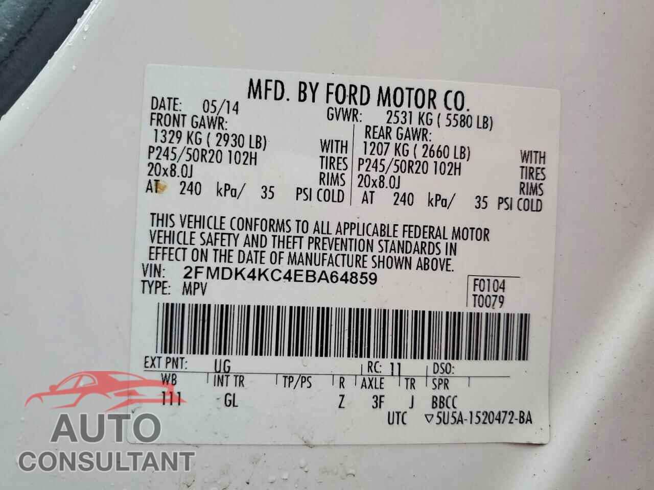 FORD EDGE 2014 - 2FMDK4KC4EBA64859